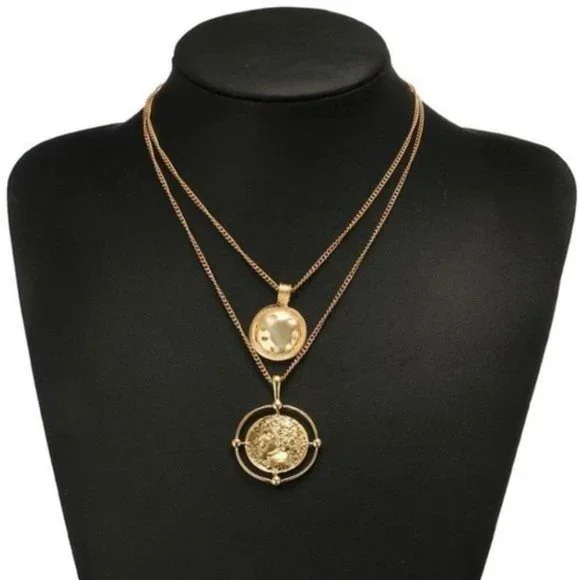 NEW Gold Vintage Coin Double Layer Necklace